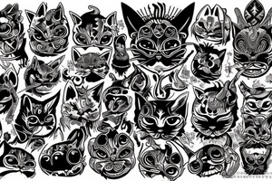 demon cat head traditional style tattoo idea