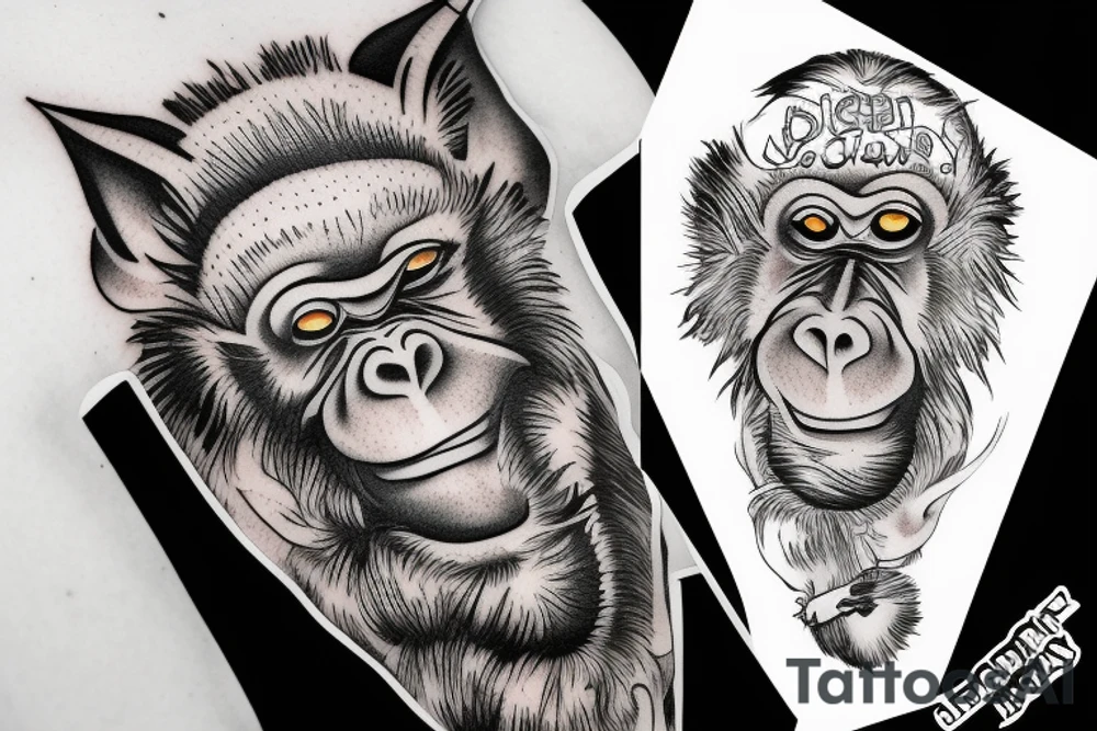 monkey in down jacket tattoo idea