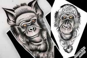 monkey in down jacket tattoo idea
