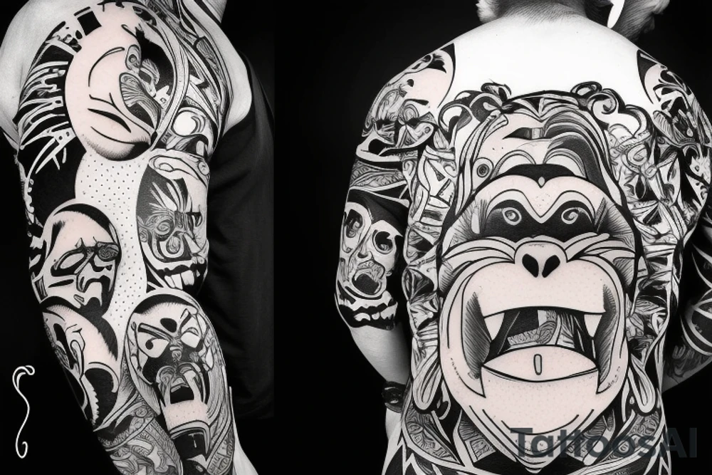 monkey in down jacket tattoo idea