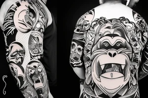 monkey in down jacket tattoo idea