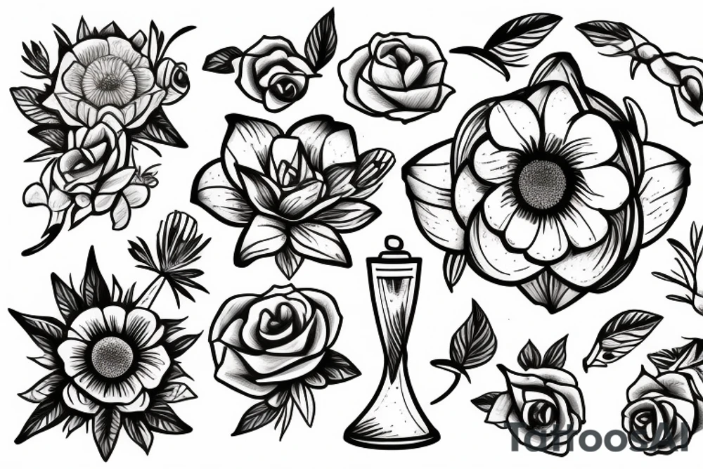 table with flower vase on it tattoo idea