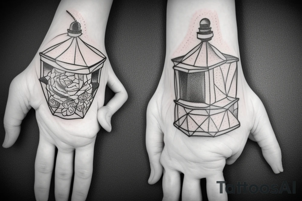 a hand holding up a lantern tattoo idea