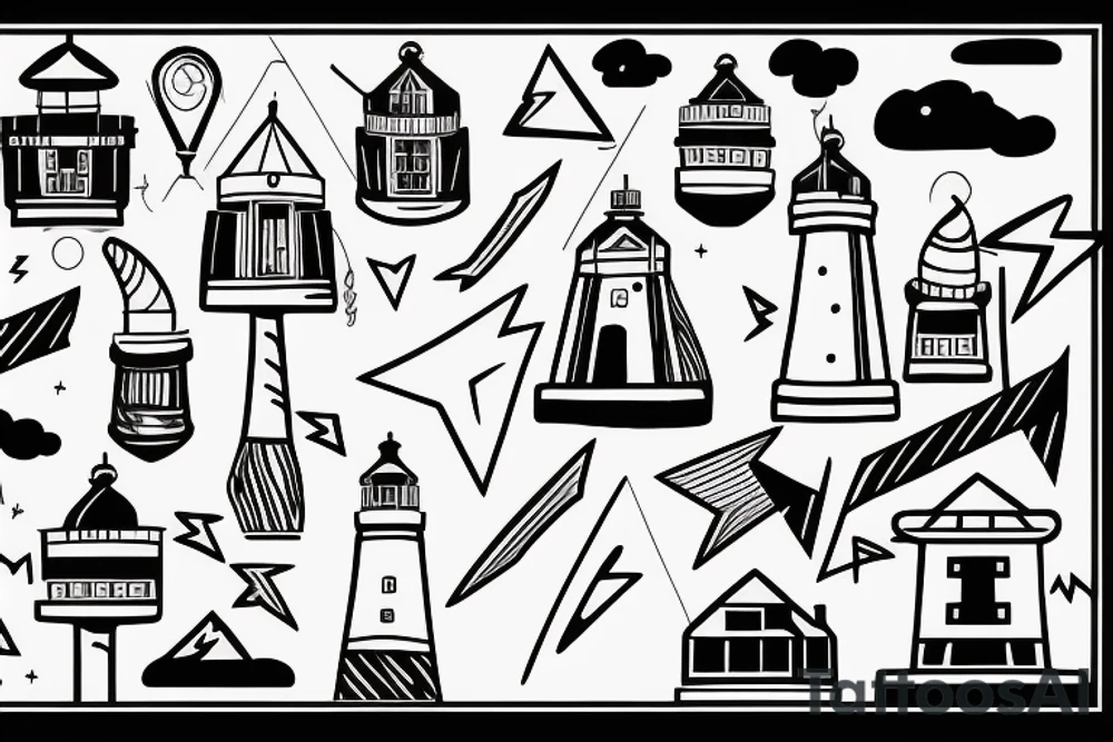 lightning bolt striking a light house tattoo idea