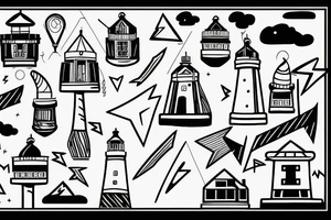 lightning bolt striking a light house tattoo idea