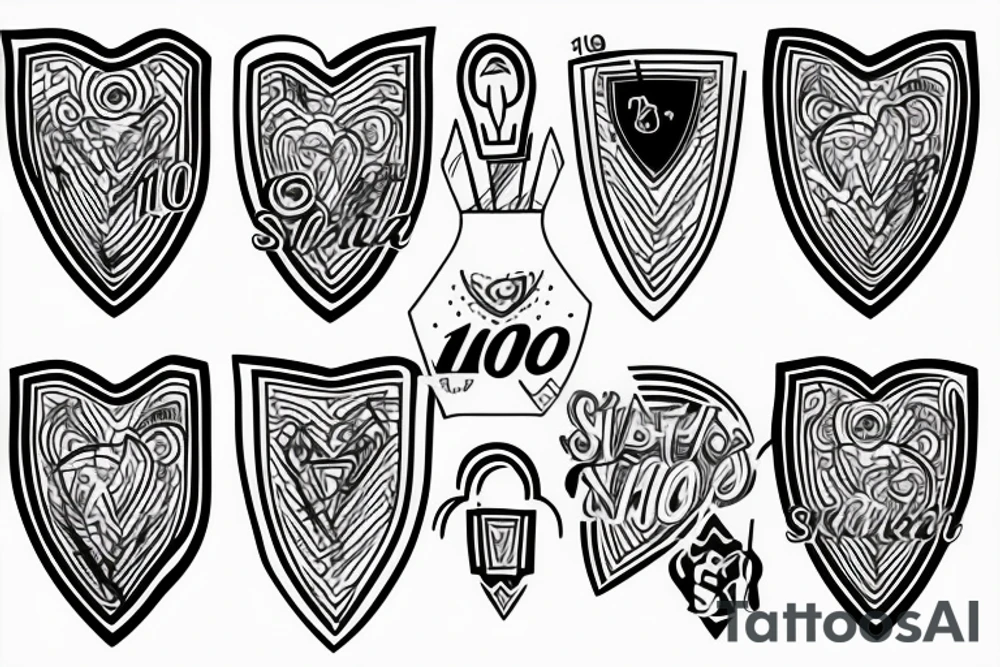 Simple, heart rhythm with a shield and the number 108385. tattoo idea