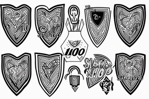 Simple, heart rhythm with a shield and the number 108385. tattoo idea