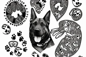 Pit bull and a German shepherd in a paw print tattoo idea