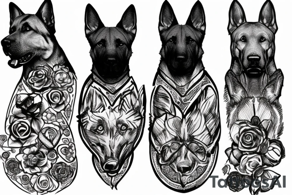 Pit bull and a German shepherd in a paw print tattoo idea
