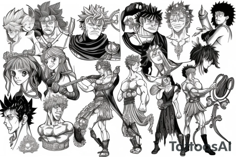 Hercules and asta of black clover in rock tattoo idea