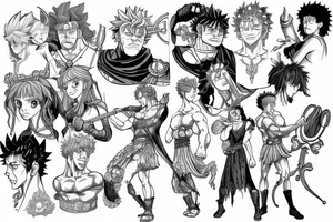 Hercules and asta of black clover in rock tattoo idea