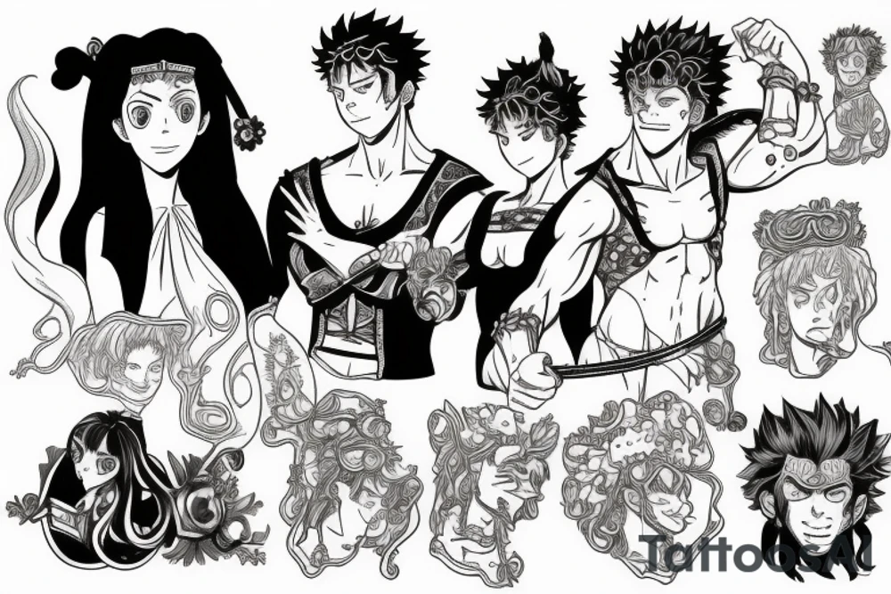Hercules and asta of black clover in rock tattoo idea