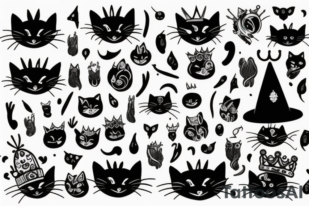 Black cat with a crown on His Head tattoo idea