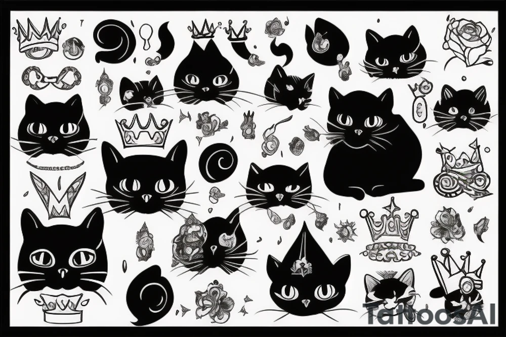 Black cat with a crown on His Head tattoo idea