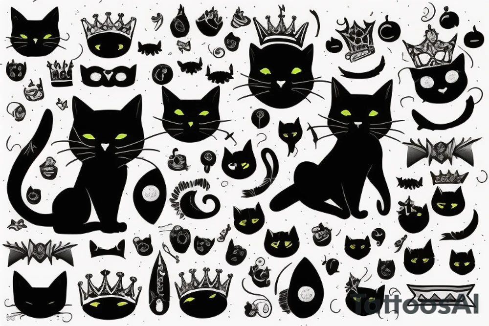 Black cat with a crown on His Head tattoo idea