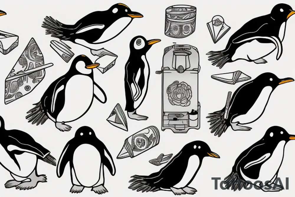 Penguin rolling a joint tattoo idea