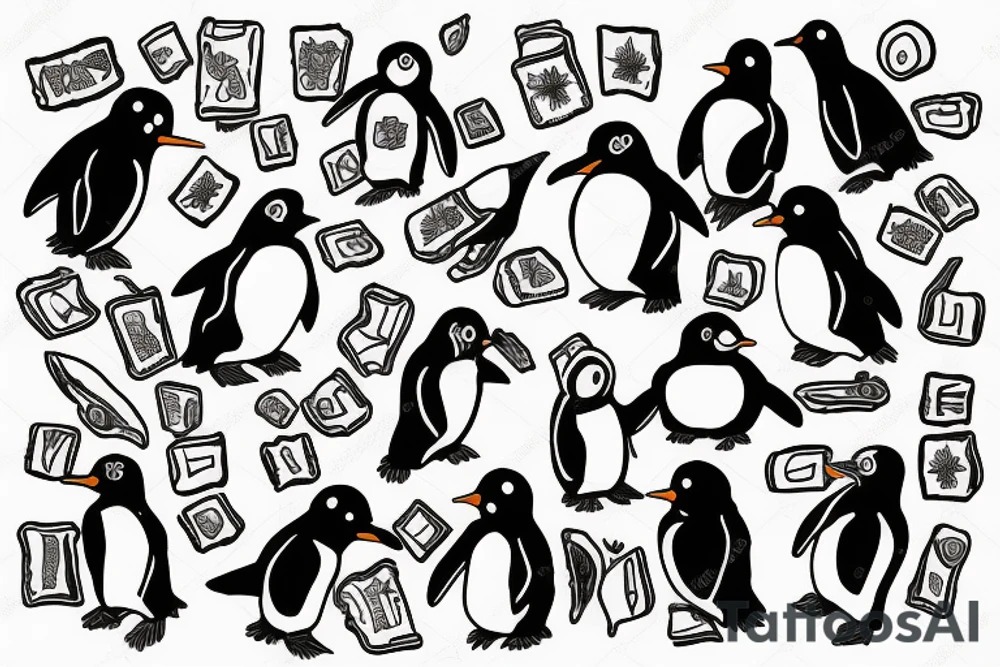 Penguin rolling a joint tattoo idea