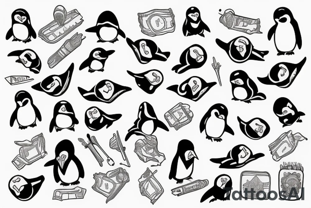 Penguin rolling a joint tattoo idea