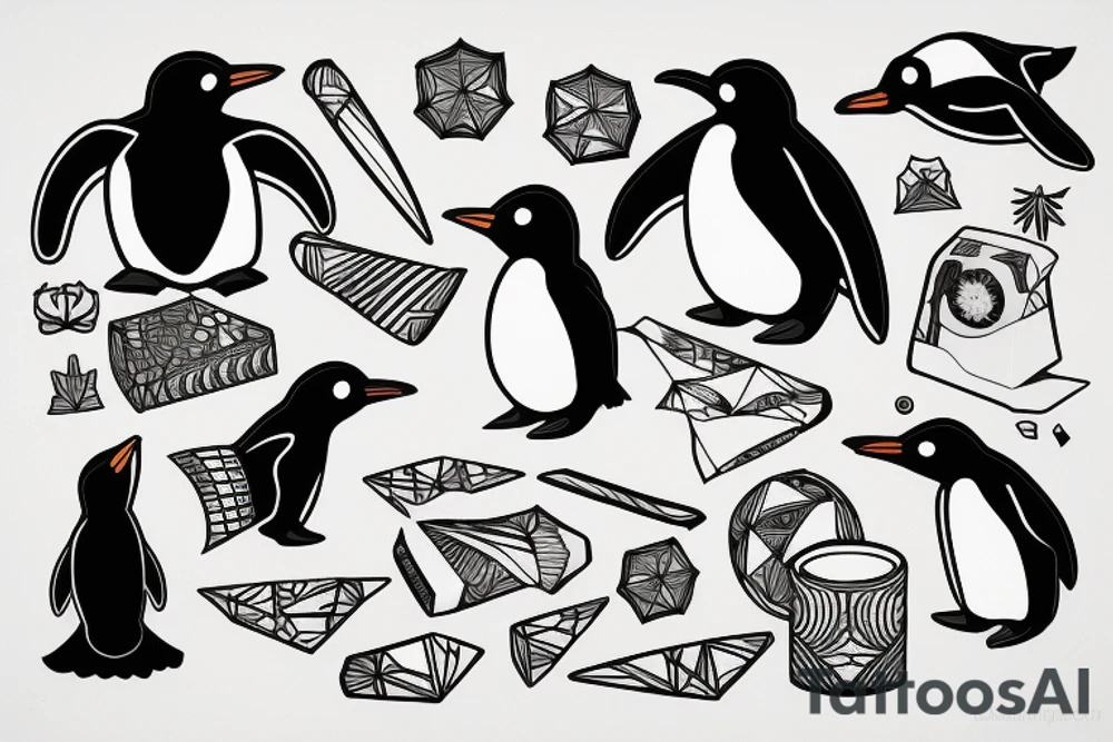 Penguin rolling a joint tattoo idea