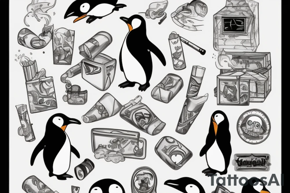 Penguin smoking joint tattoo idea