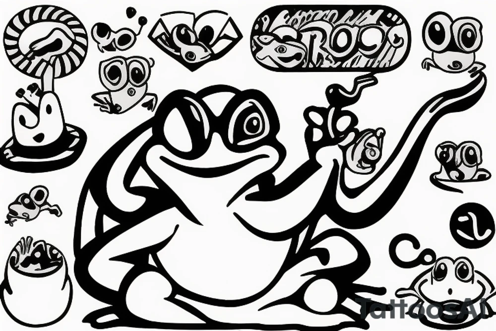 frog smoking a cigarette tattoo idea