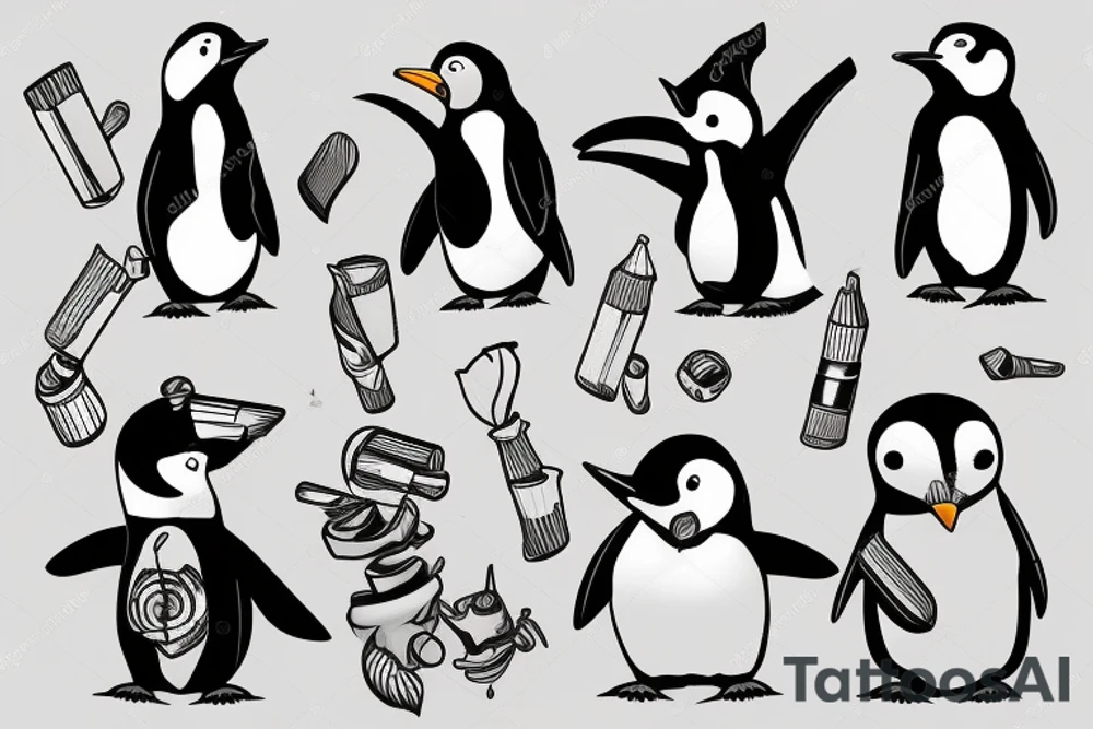 penguin smoking high happy tattoo idea