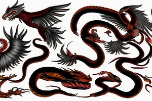 phoenix bird fire breathing killing a snake riding a dragon tattoo idea