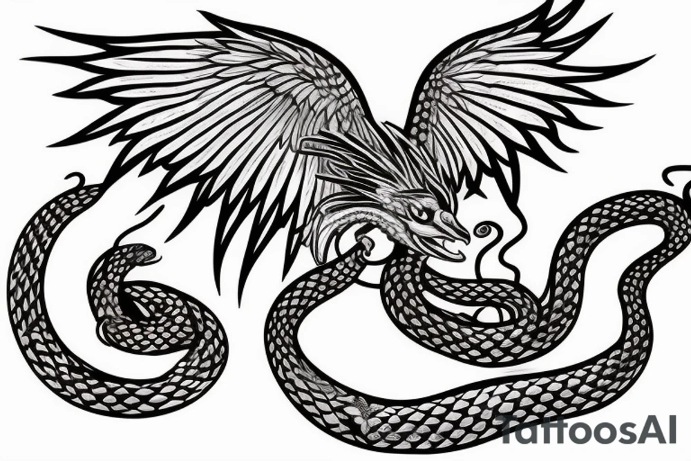 phoenix bird fire breathing killing a snake riding a dragon tattoo idea