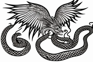 phoenix bird fire breathing killing a snake riding a dragon tattoo idea