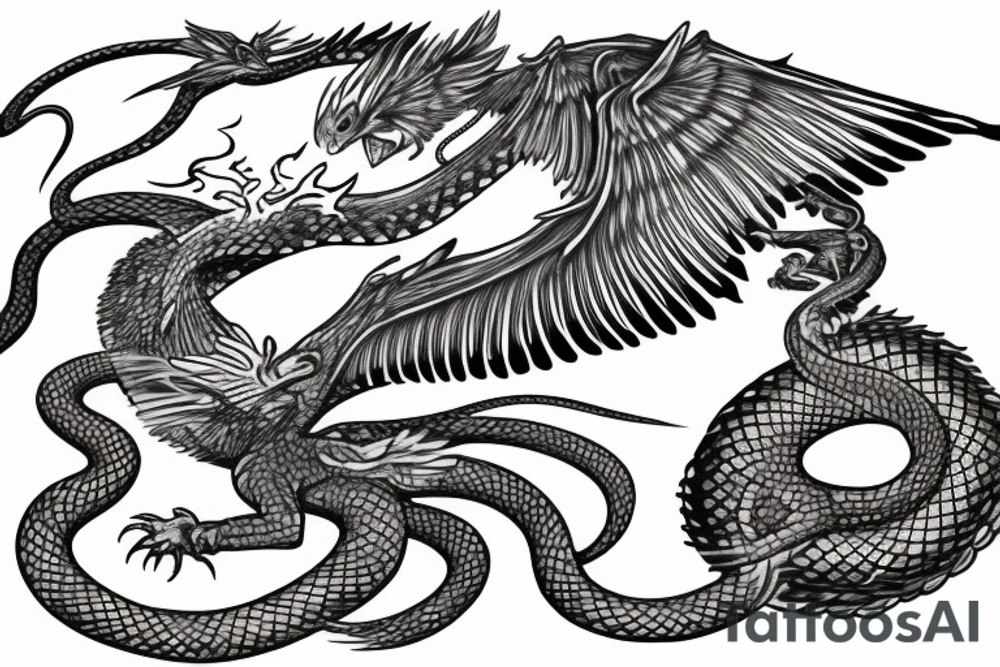 phoenix bird fire breathing killing a snake riding a dragon tattoo idea