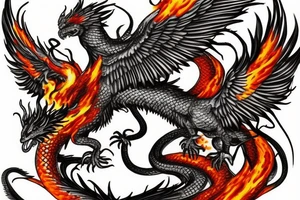 phoenix bird fire breathing killing a snake riding a dragon tattoo idea