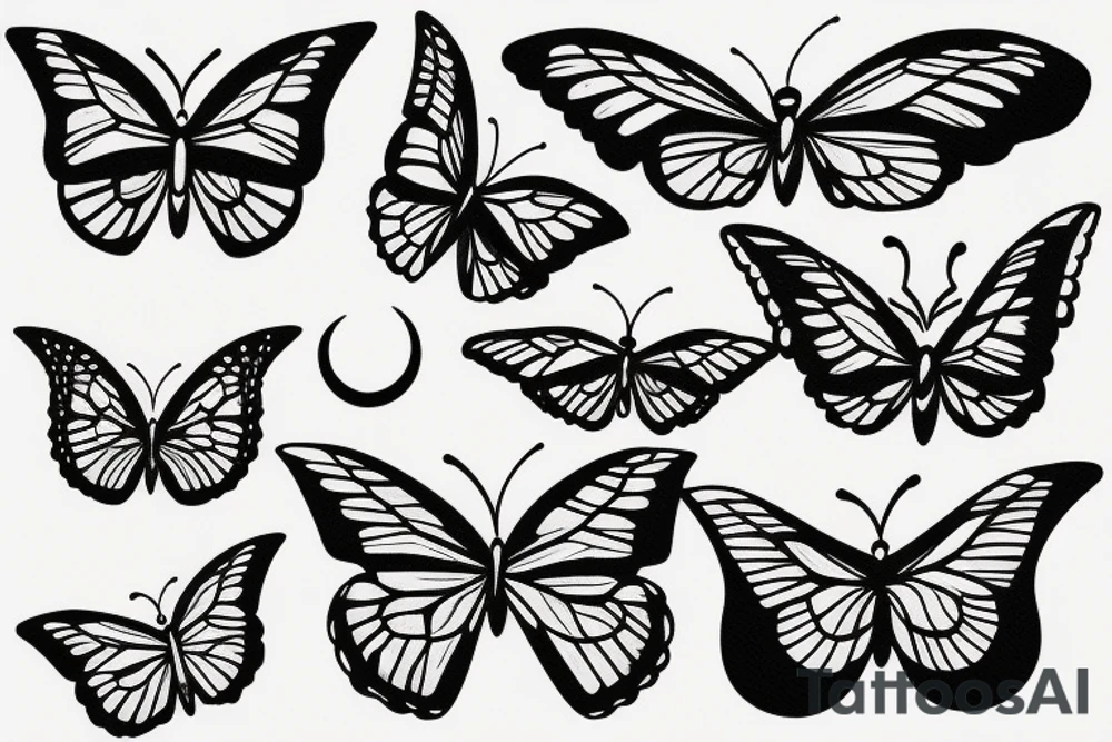 butterflies and moon tattoo idea