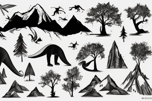 Montains, dinossauro, tree tattoo idea