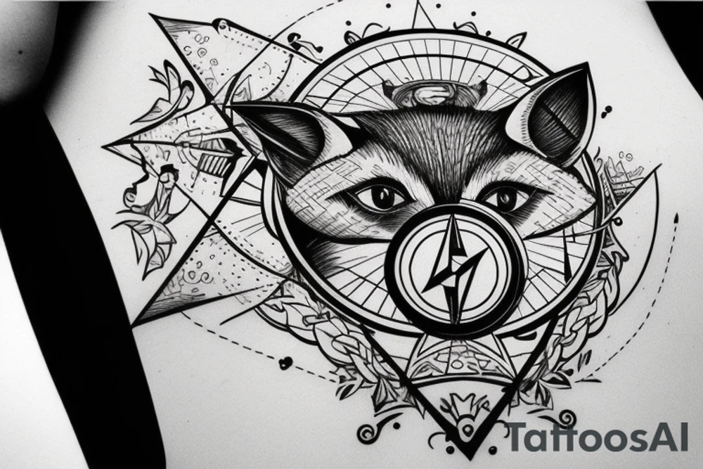 fox with compass vector pic tattoo idea
