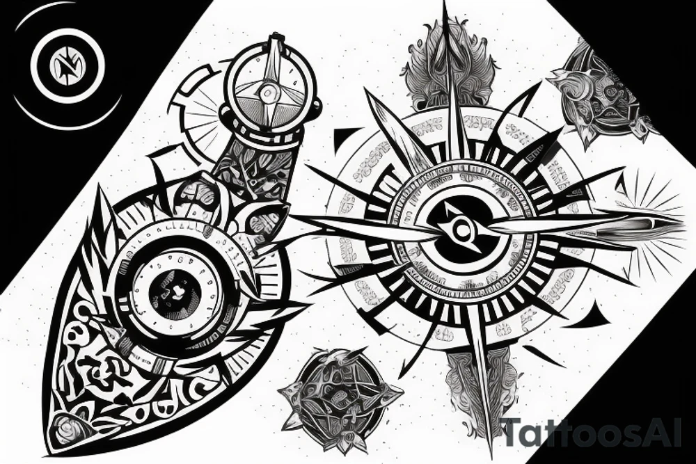 fox with compass vector pic tattoo idea
