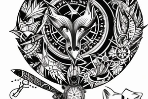 fox with compass tattoo idea