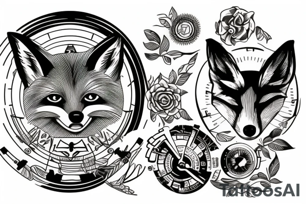 fox with compass tattoo idea