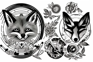 fox with compass tattoo idea