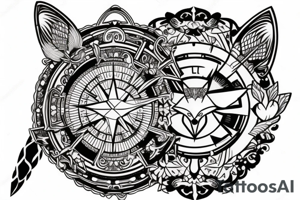 fox with compass tattoo idea