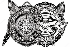 fox with compass tattoo idea