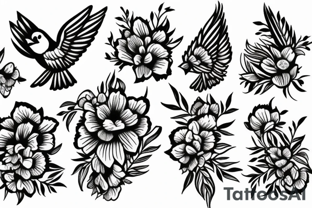 Cardinal with flowers tattoo idea
