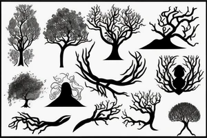 Flowing branches from a tree growing out off earth tattoo idea