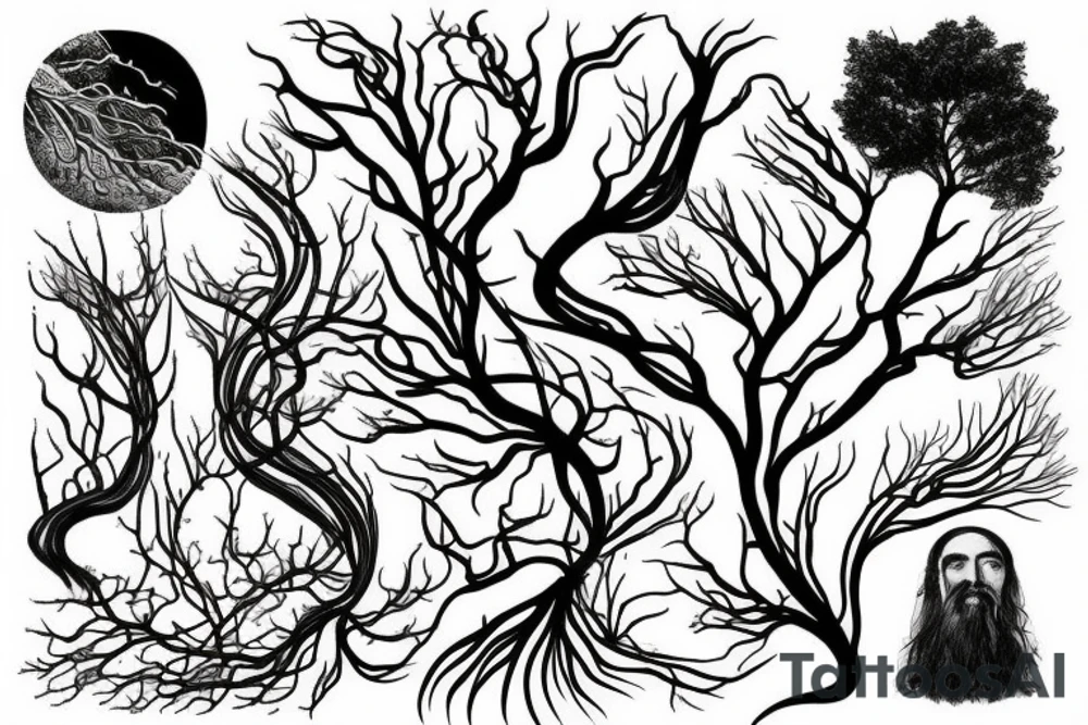 Flowing branches from a tree growing out off earth tattoo idea Flowing branches from a tree growing out off earth tattoo idea