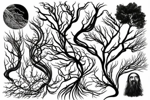Flowing branches from a tree growing out off earth tattoo idea