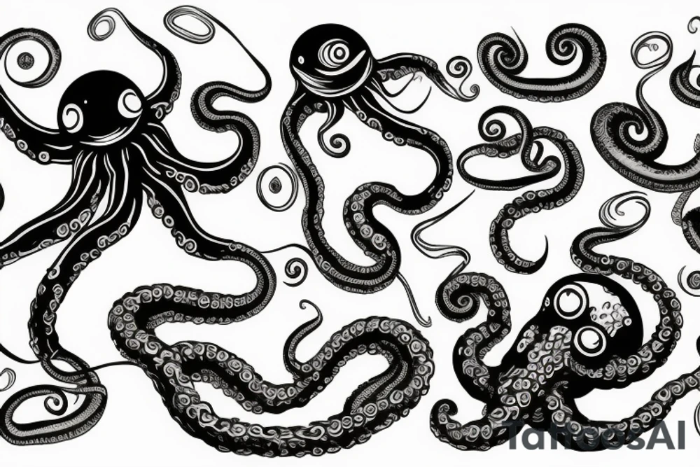 mollusc with an elongated soft body, large eyes, eight arms, and two tentacles tattoo idea mollusc with an elongated soft body, large eyes, eight arms, and two tentacles tattoo idea