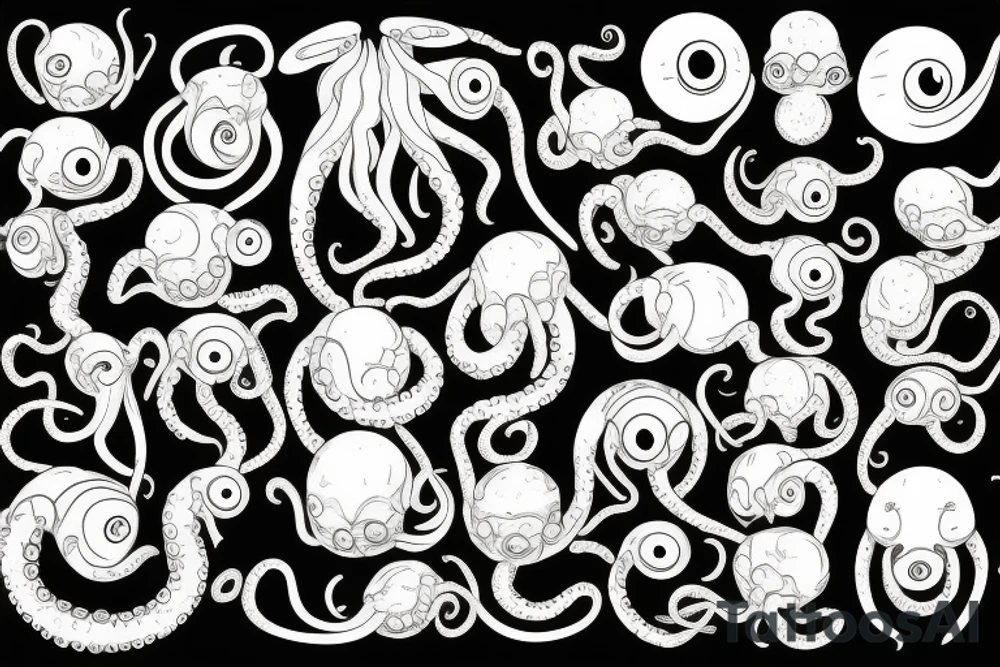 mollusc with an elongated soft body, large eyes, eight arms, and two tentacles tattoo idea mollusc with an elongated soft body, large eyes, eight arms, and two tentacles tattoo idea