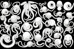 mollusc with an elongated soft body, large eyes, eight arms, and two tentacles tattoo idea
