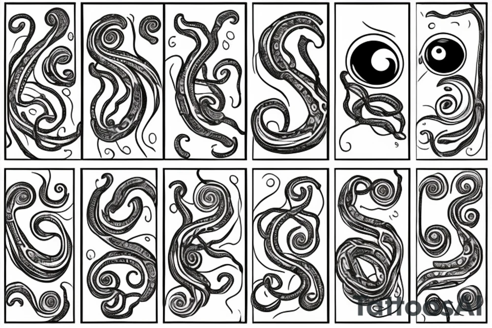 mollusc with an elongated soft body, large eyes, eight arms, and two tentacles tattoo idea