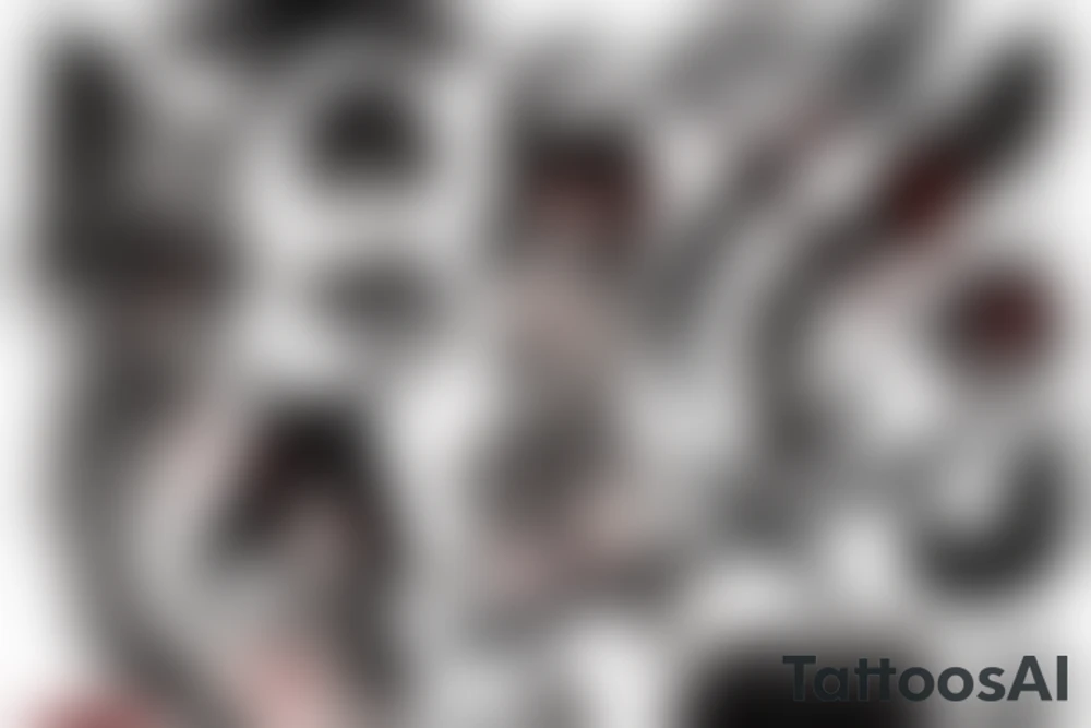 A demon girl with katana smeared with blood tattoo idea