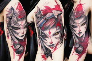 A demon girl with katana smeared with blood tattoo idea